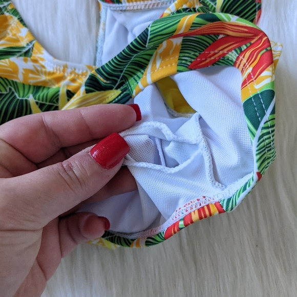 Yellow Tropical print tie front ruffle bikini top - Picture 4 of 7